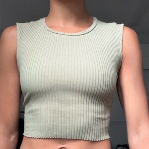 Zara Sage Green Ribbed Tank Top